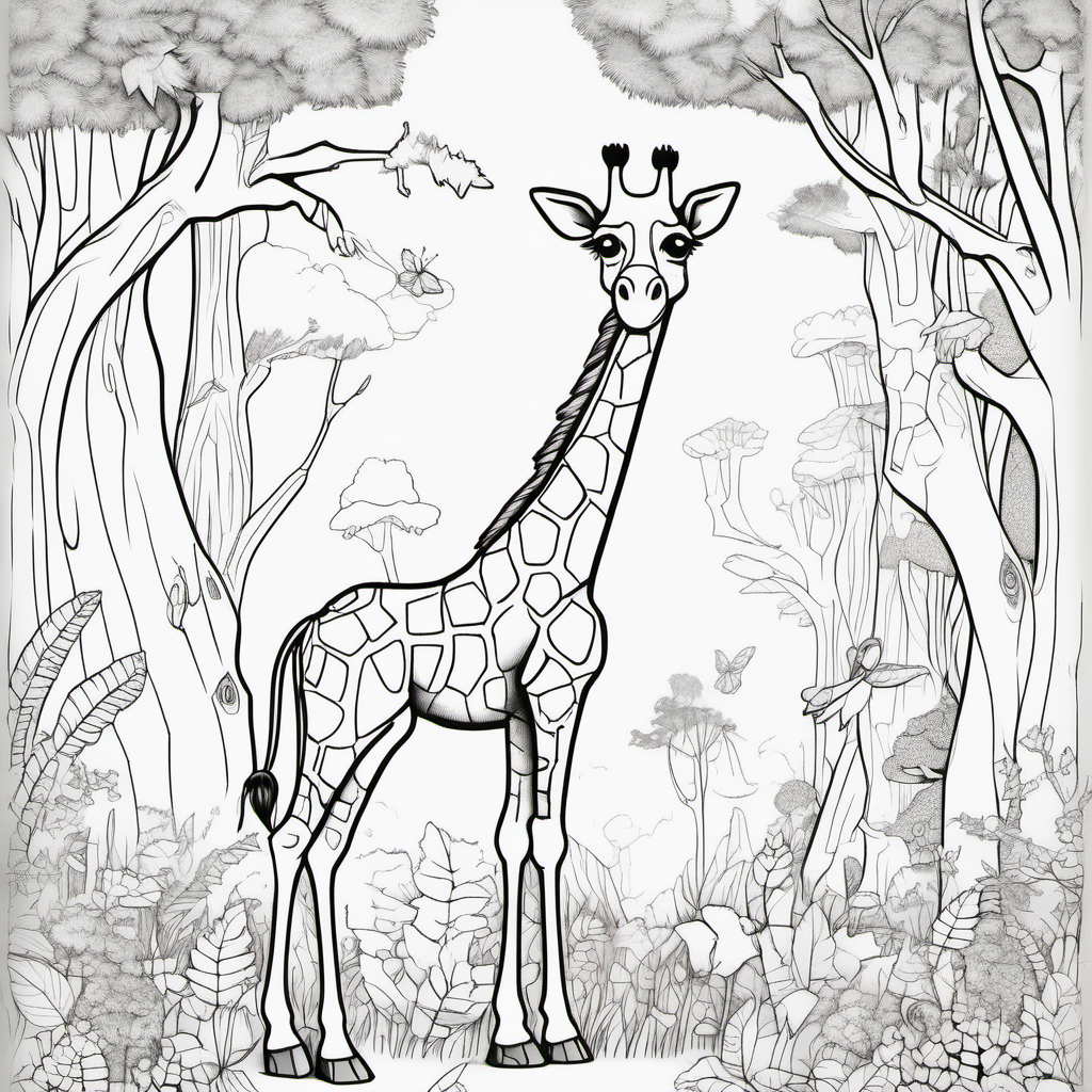imagine colouring page for kids Giraffe Magic Forest