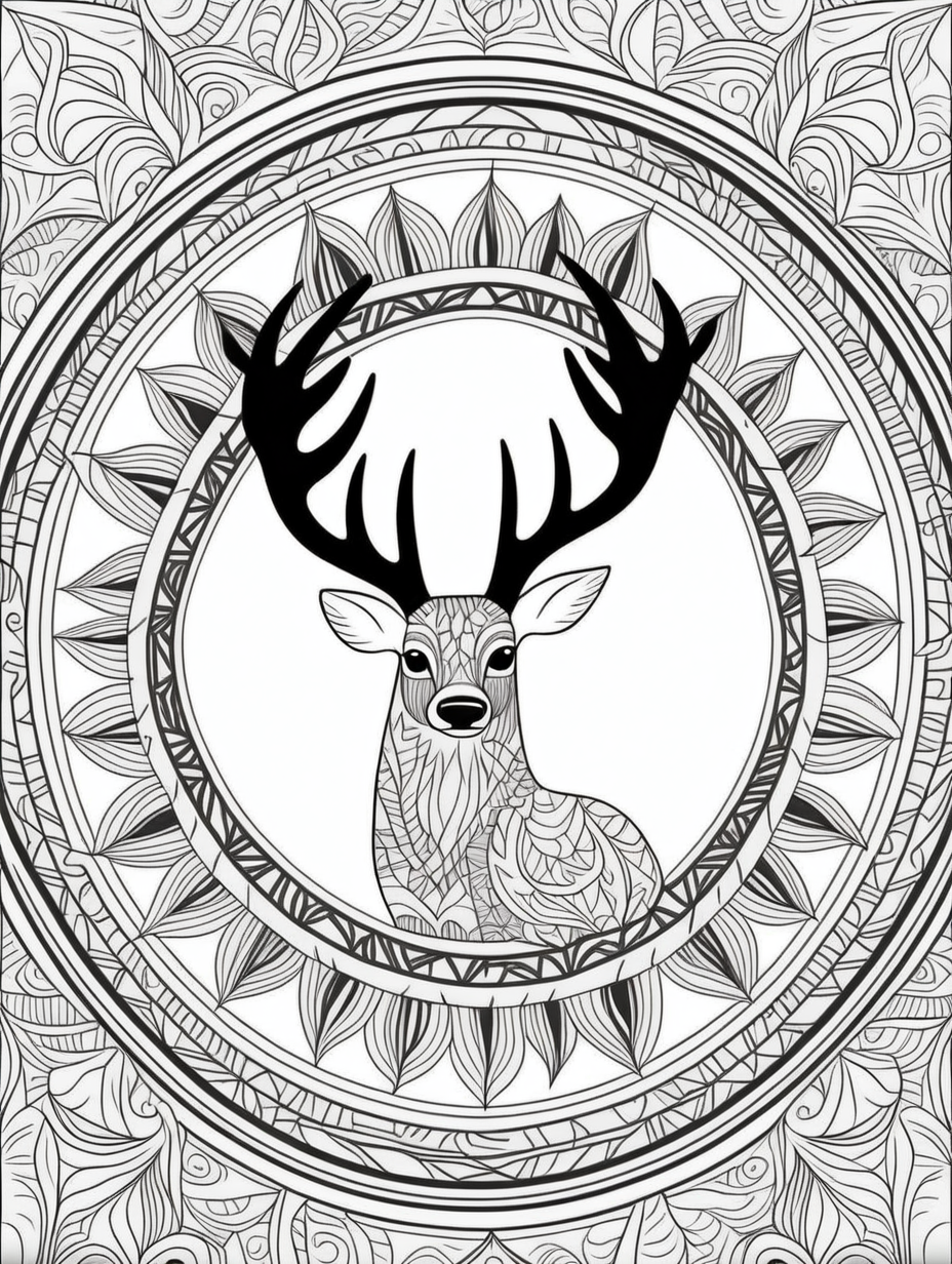 hunting inspired mandala pattern, black and white, fit to page, children's coloring book, coloring book page, clean line art, line art, no bleed
