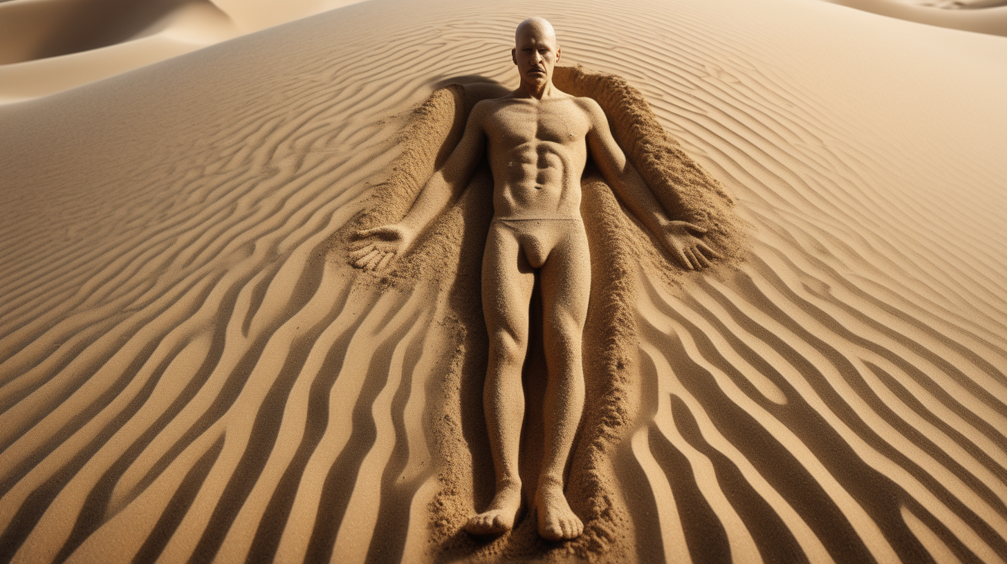 8k image, a man with a body made of sand
