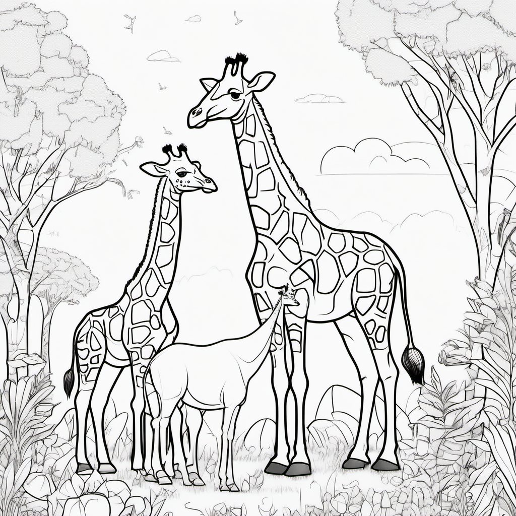 imagine colouring page for kids Giraffe family Delight