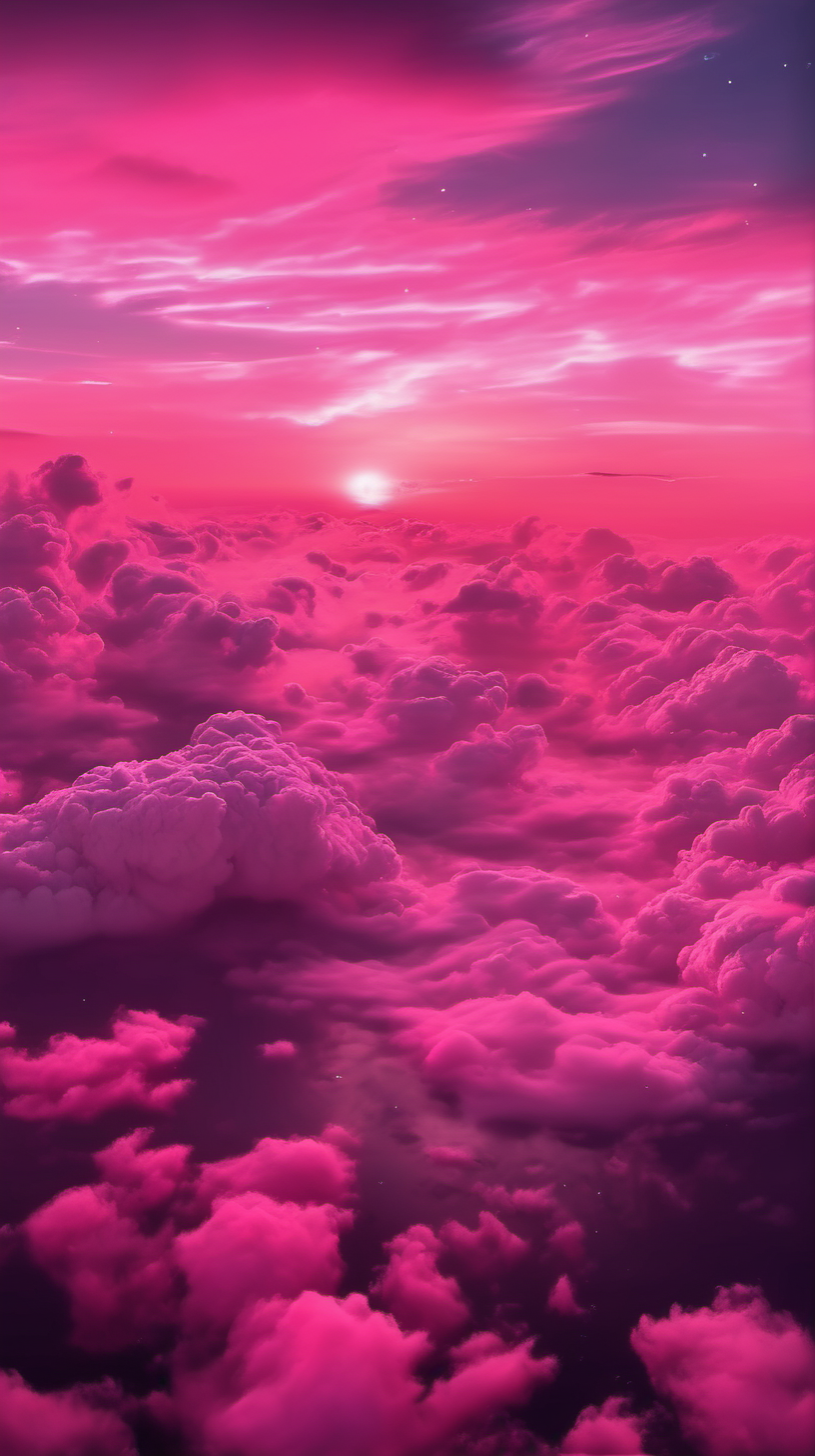 See the beauty of pink clouds, at sunset. Space View. Very beautiful