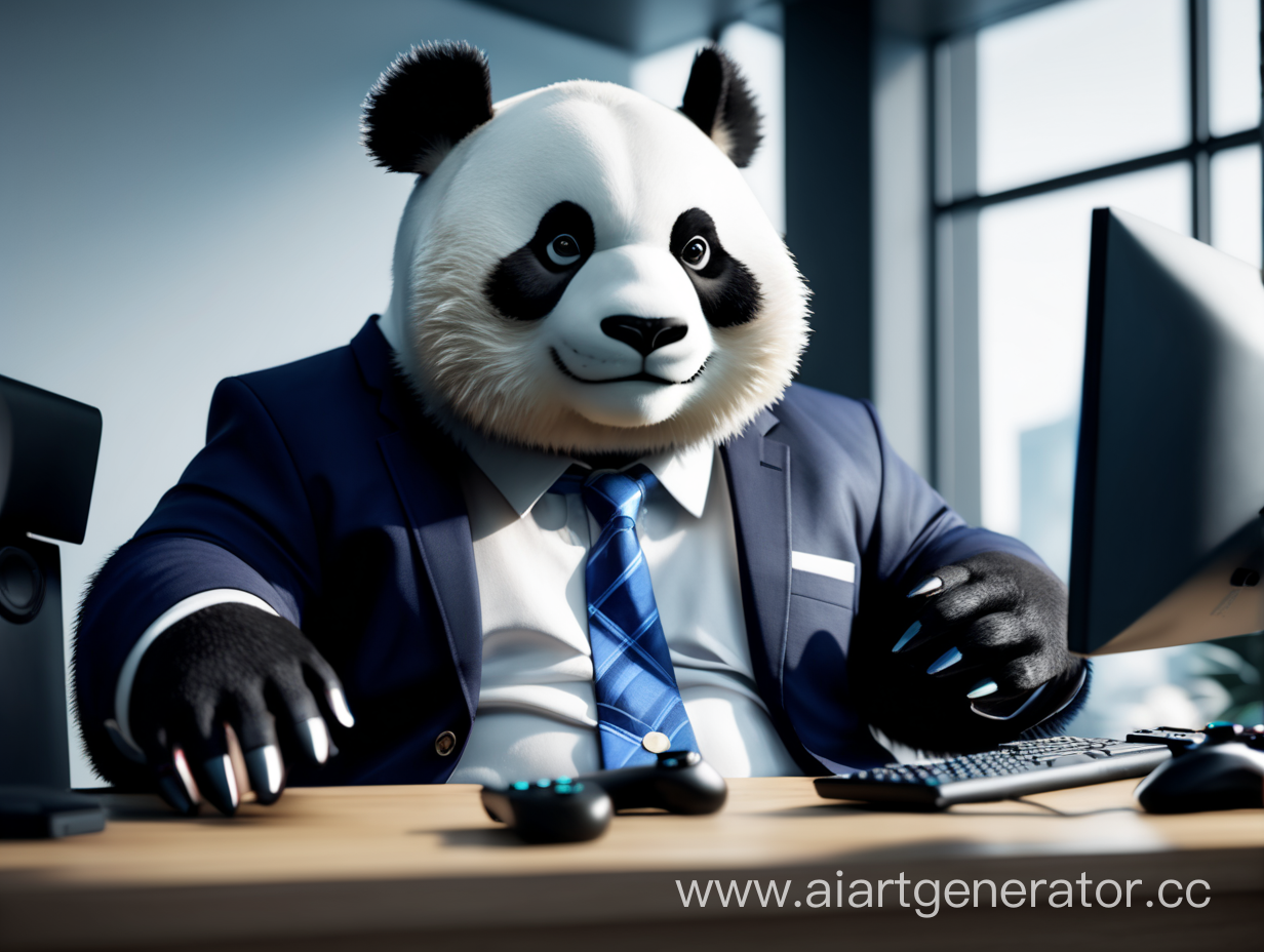 Панда в  деловом 
костюме, игровой мир 4K