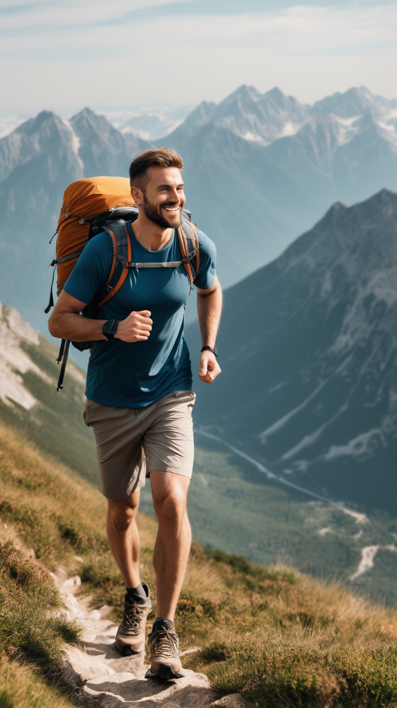 Man hiking on a mountain looking very healthy 