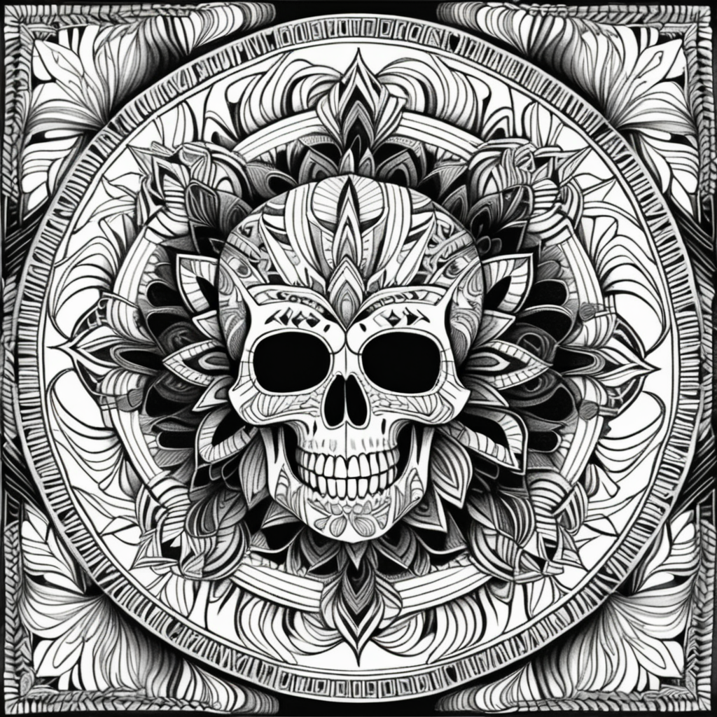 adult coloring page black white high details symmetrical