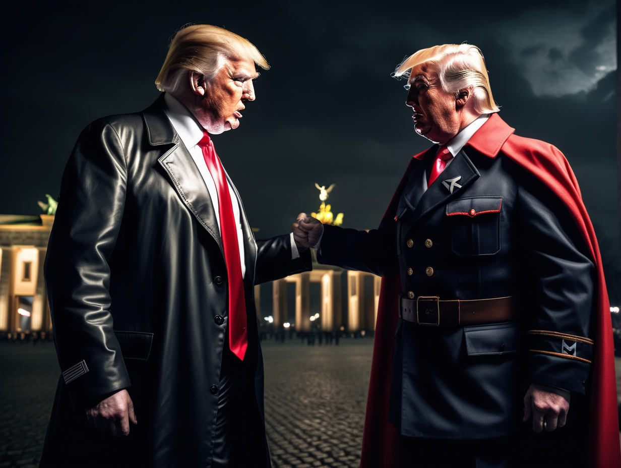 Donald Trump in a Nazi uniform fighting Dracula