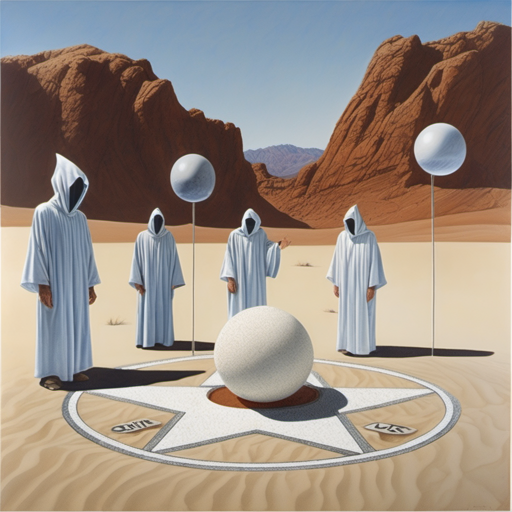El Ruscha desert marble alien orbs 5 men
