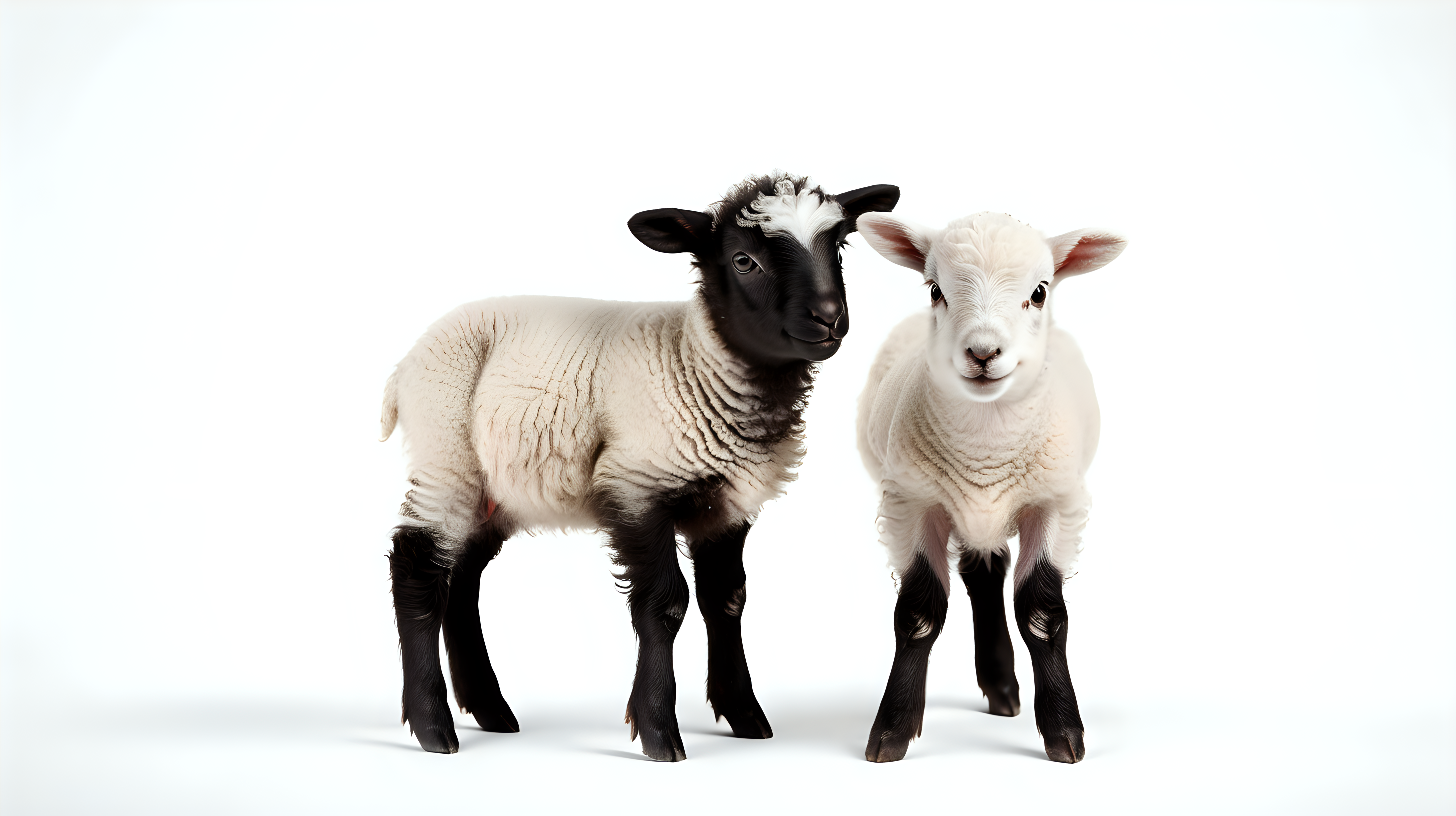 two baby sheep on white background, isolated on background