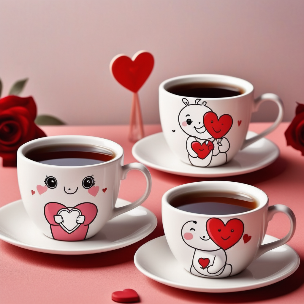 Valentines cartoon tea coffee