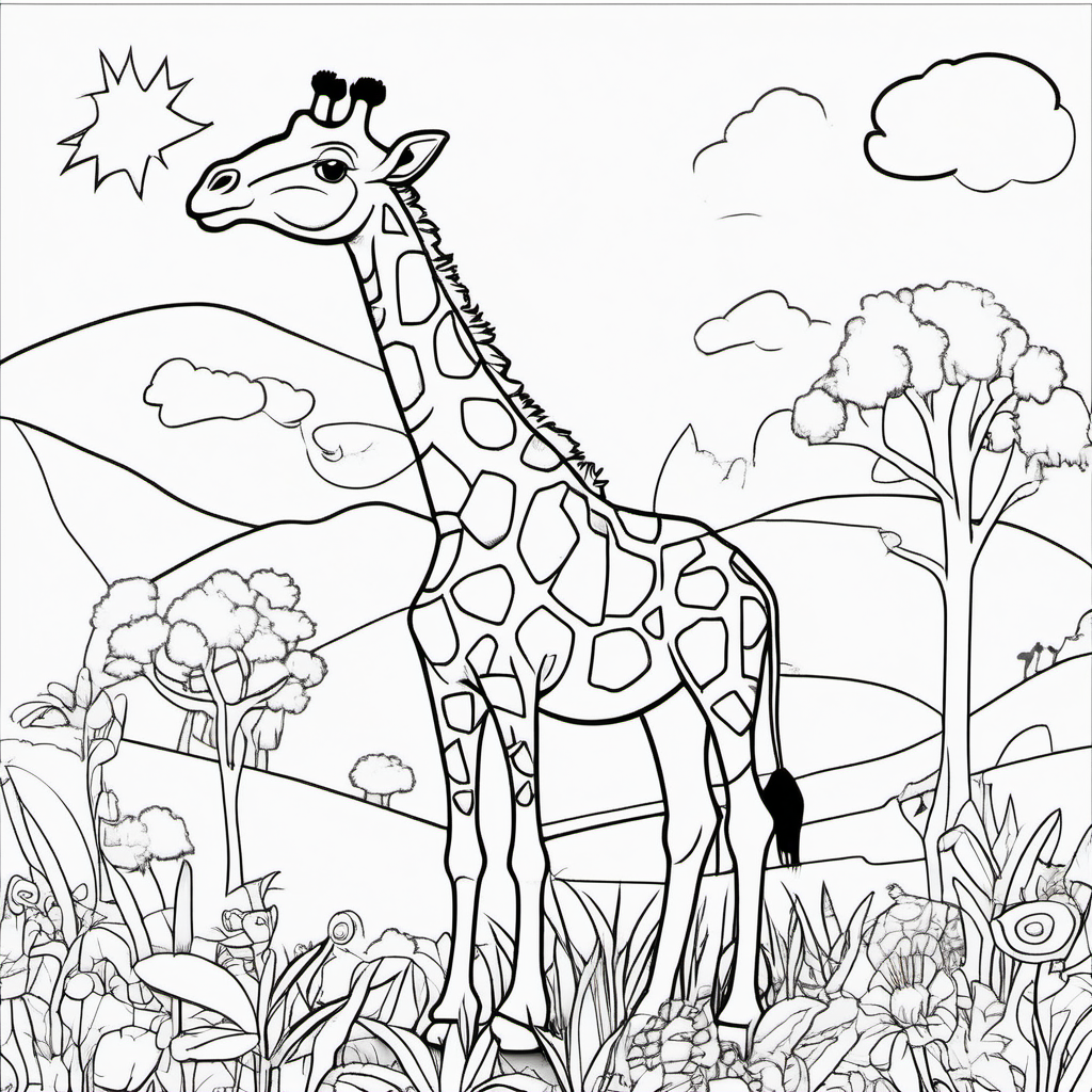 imagine colouring page for kids Giraffe Candyland Delight