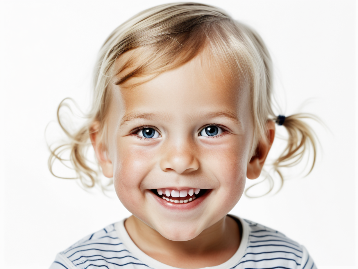 bílé pozadí_reálná tvář_dítě 3 roky_ Německo_Norsko_usmívají se


