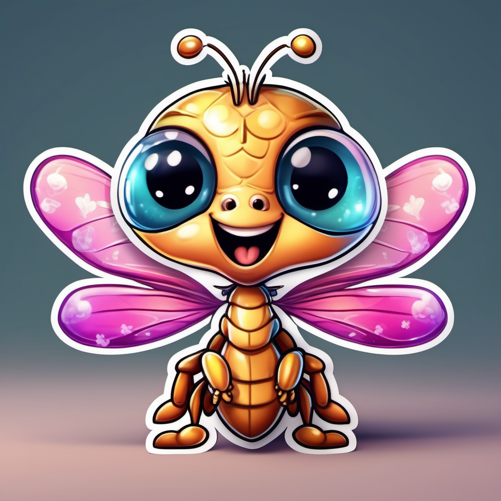 super Adorable little dragonfly cartoon sticker valentine hearts