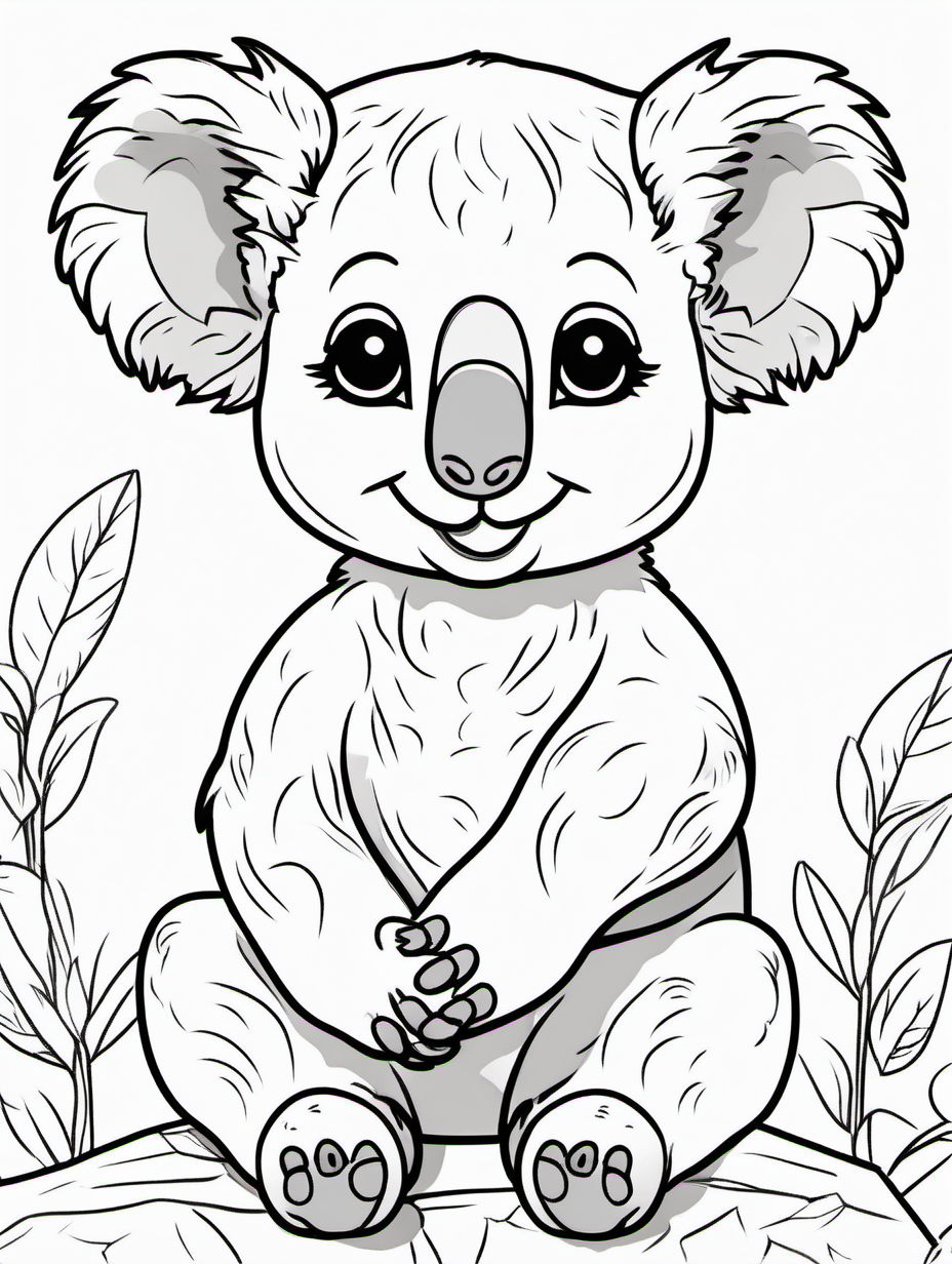 Adorable smiling mini koala coloring a bottomless child