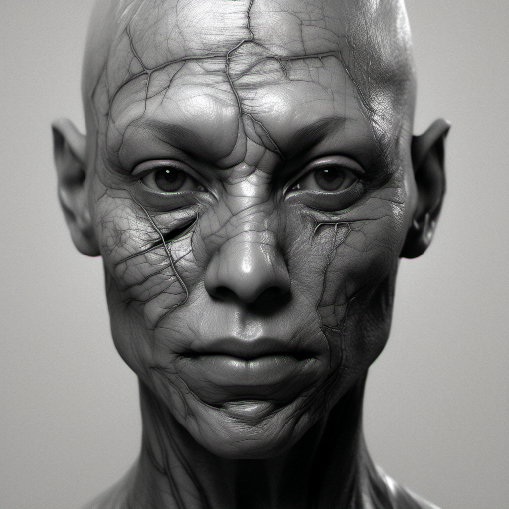 veiny face. Alpha map. Full face. black and white. fine details. No hair. no clothes