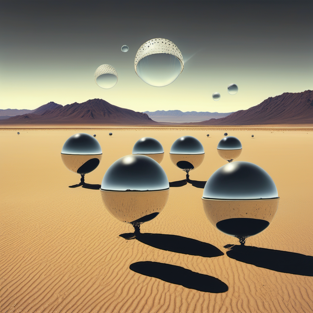surrealism, new zealand desert, five men, alien orbs