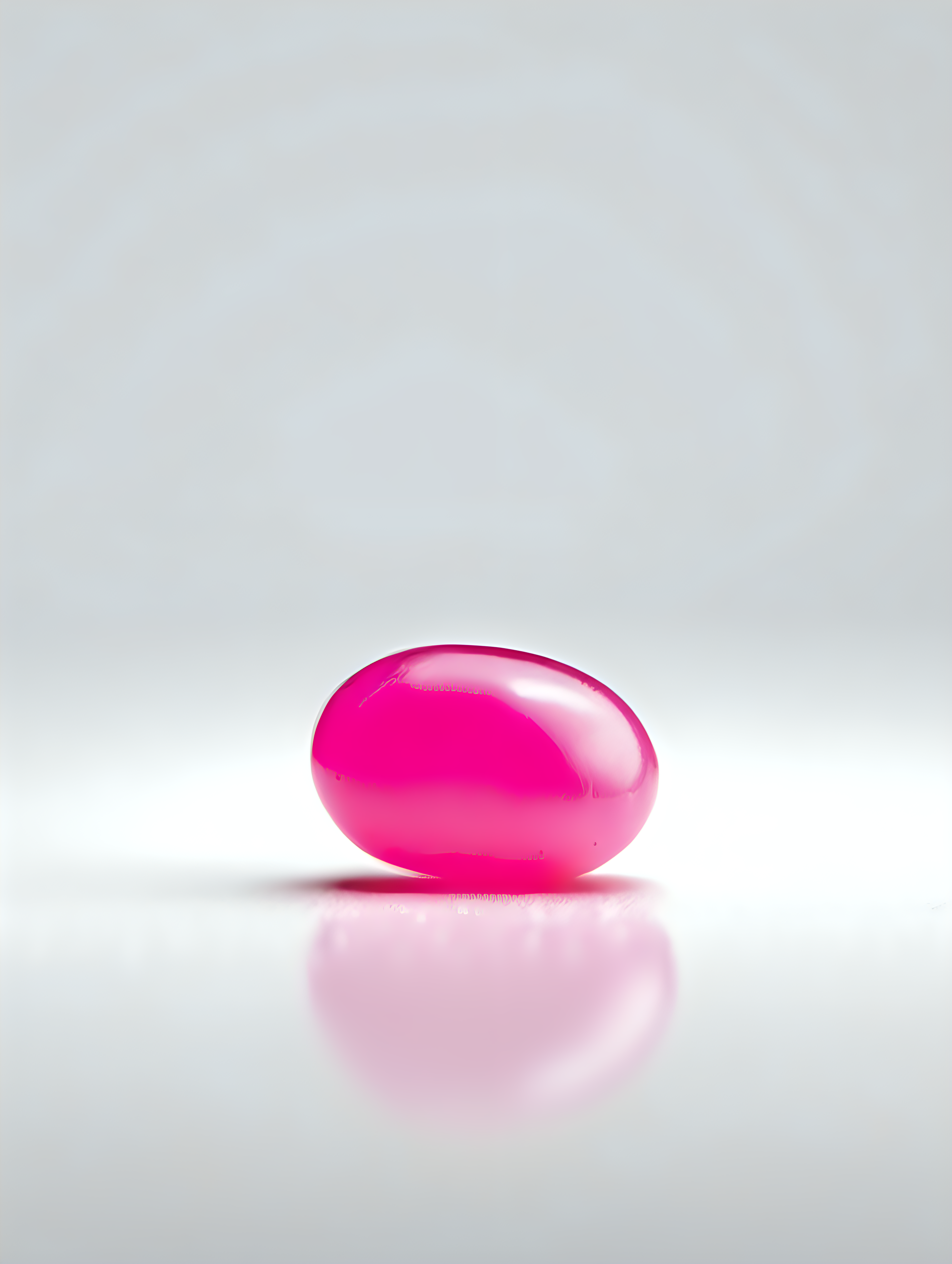 ARTISTIC STUDIO PHOTOGRAPH OF A SINGLE PINK JELLYBEAN ON A WHITE BACKGROUND
 