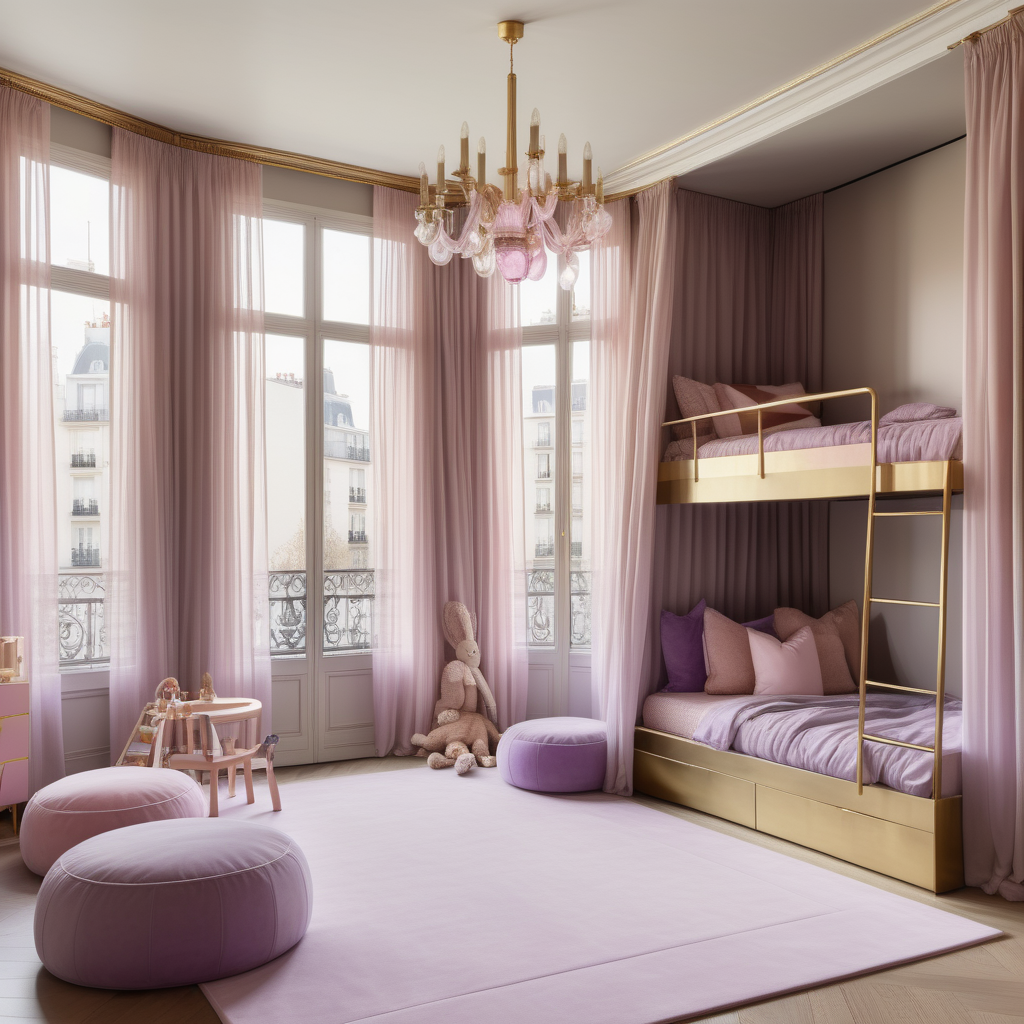 hyperrealistic image of large modern Parisian childrens room