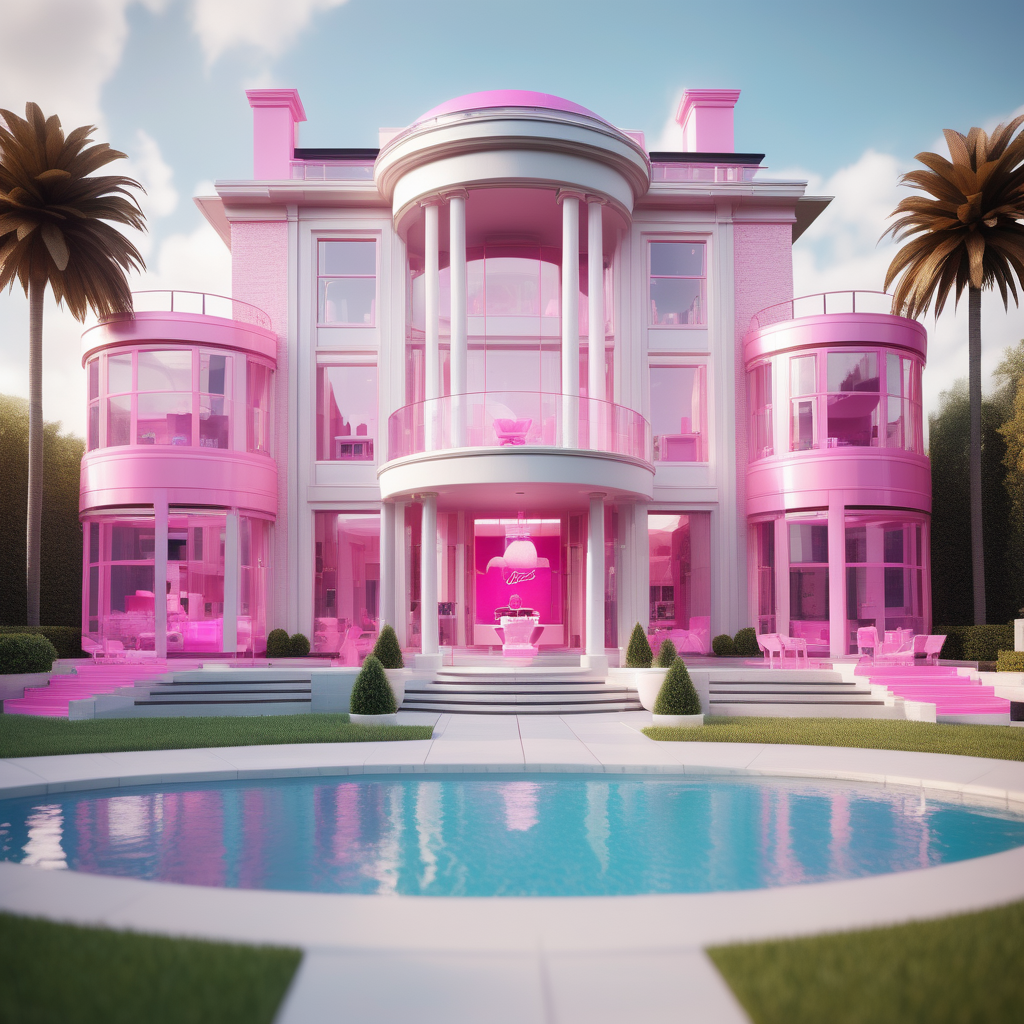 hyperrealistic of a modern Barbie inspired mansion; 
