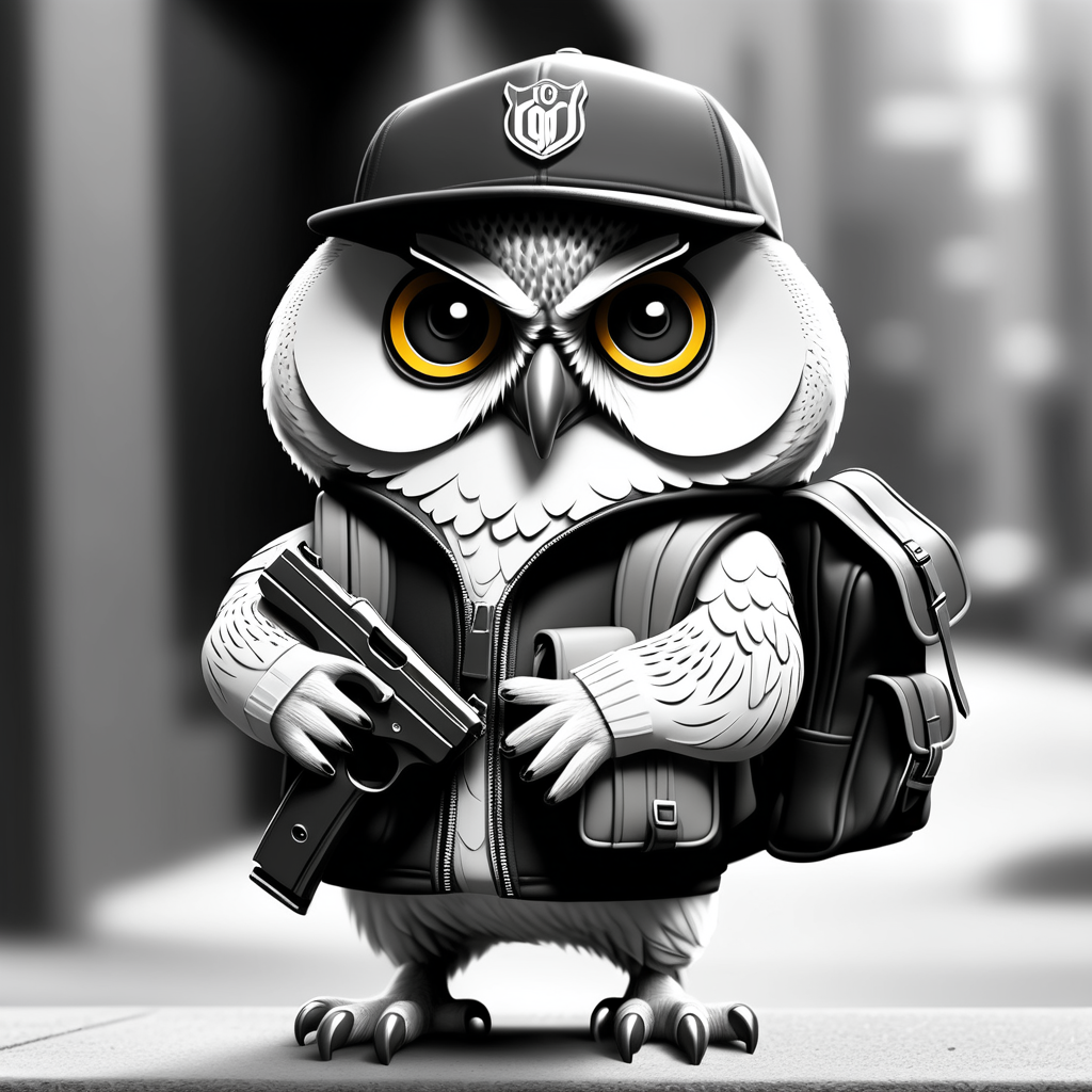 draw a street gangster owl wearing a backpack