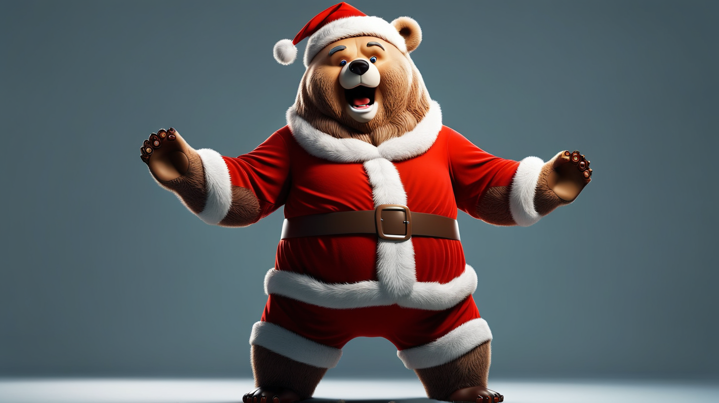 Santa Claus dressed up as a big bear