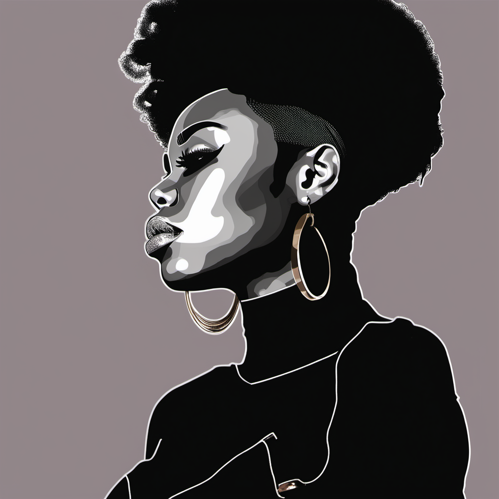 digital art of an album cover of a black female rnb singer from the side 