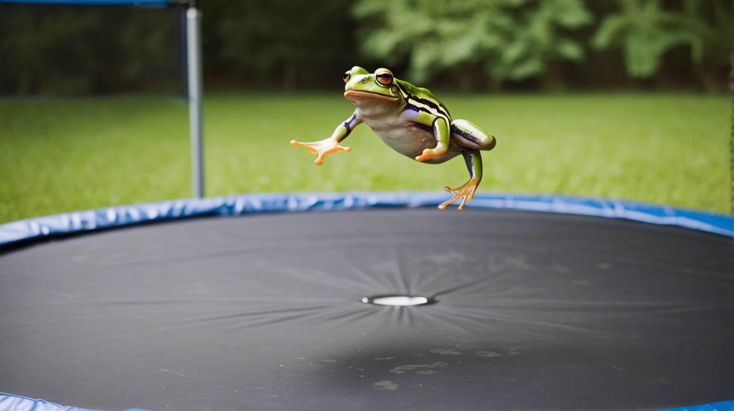 frog jumping on a trampoline