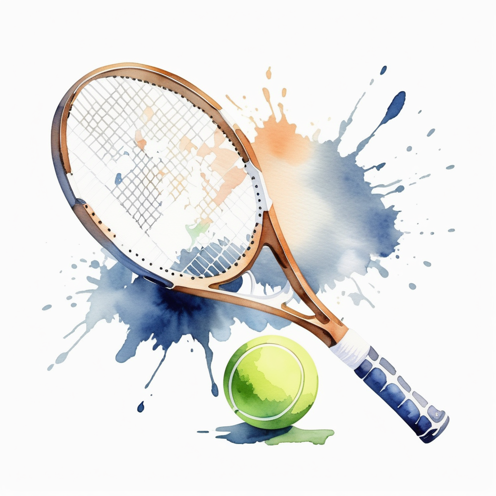 white backgroundTennis racket and ballin the style of