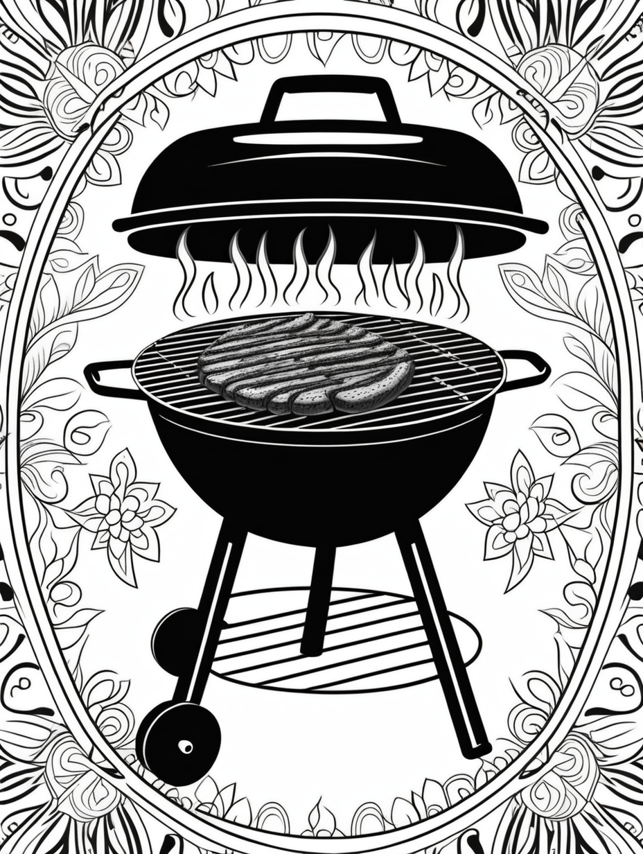 bbq grill inspired mandala pattern black and white