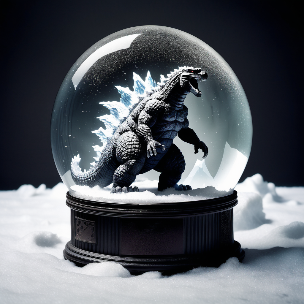 Godzilla in a snow globe