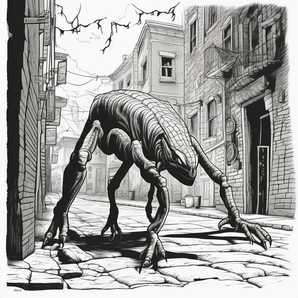 Un dinosaurio araa en un oscuro callejn pginas