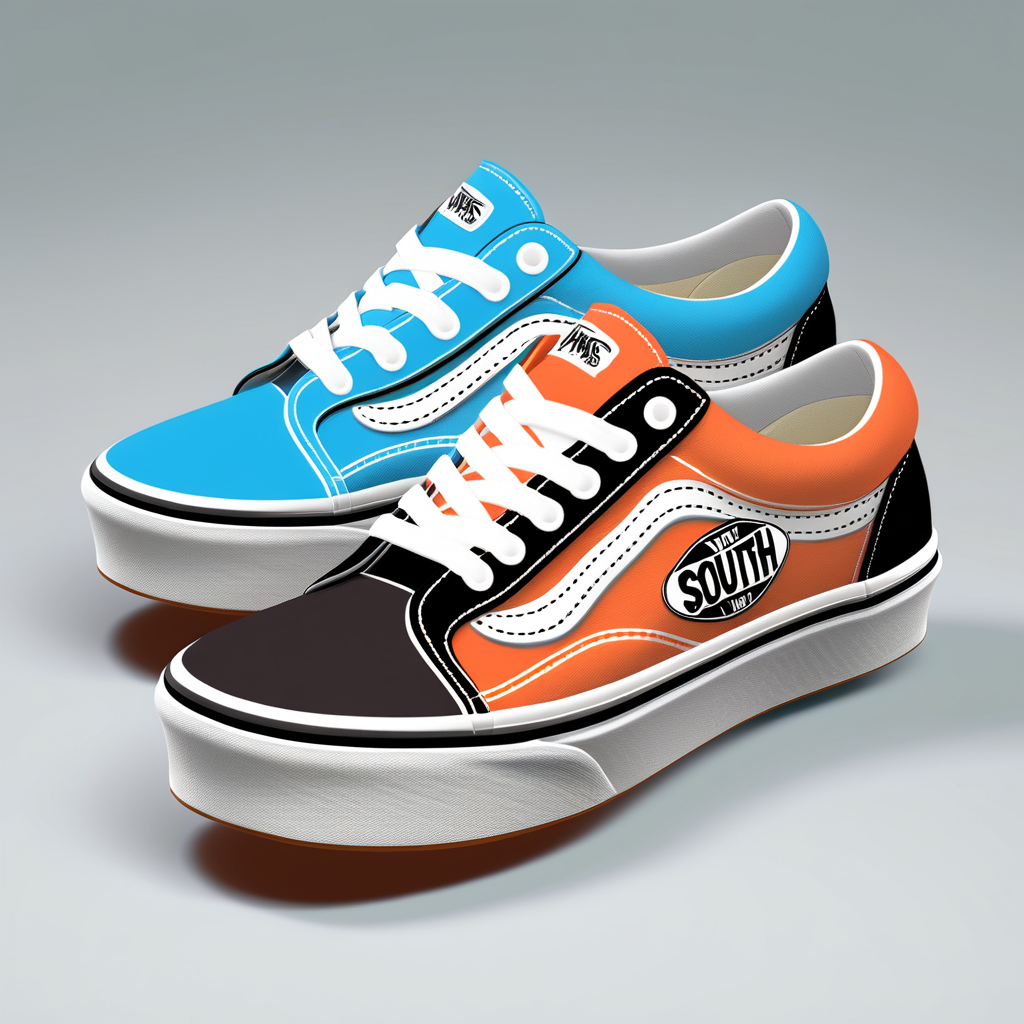 vans sneakers on kids with the word South interstate95 design on them on a mock up