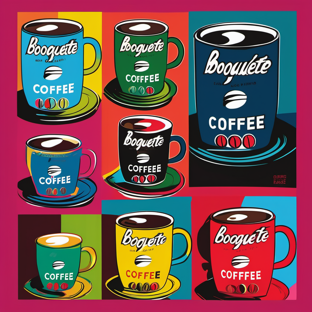  a Boquete coffee logo for a company called Boquete bean in the style of Andy Warhol