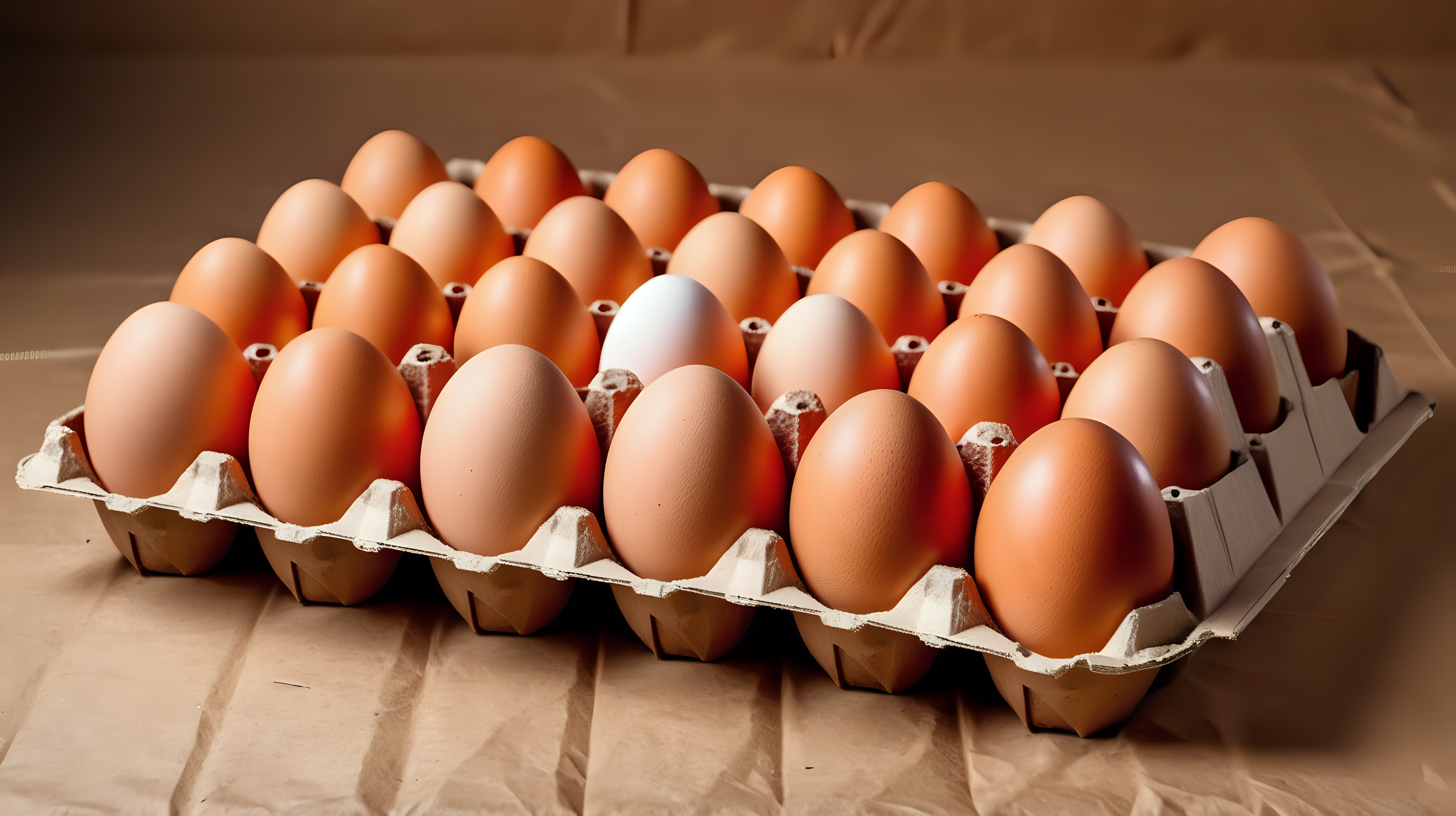 Chicken eggs in the cardboard egg tray, chicken farm, isolated on background