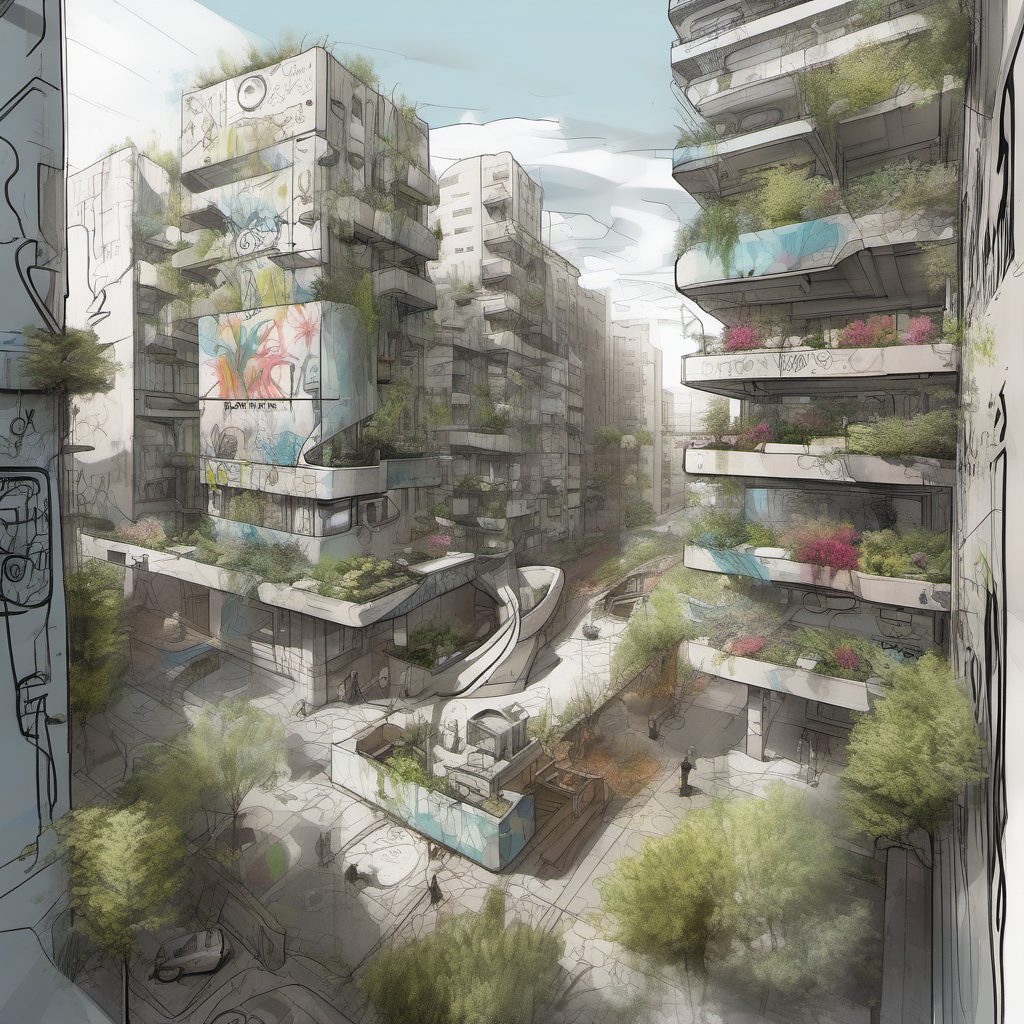 A futuristic sketch of an urban oasis with