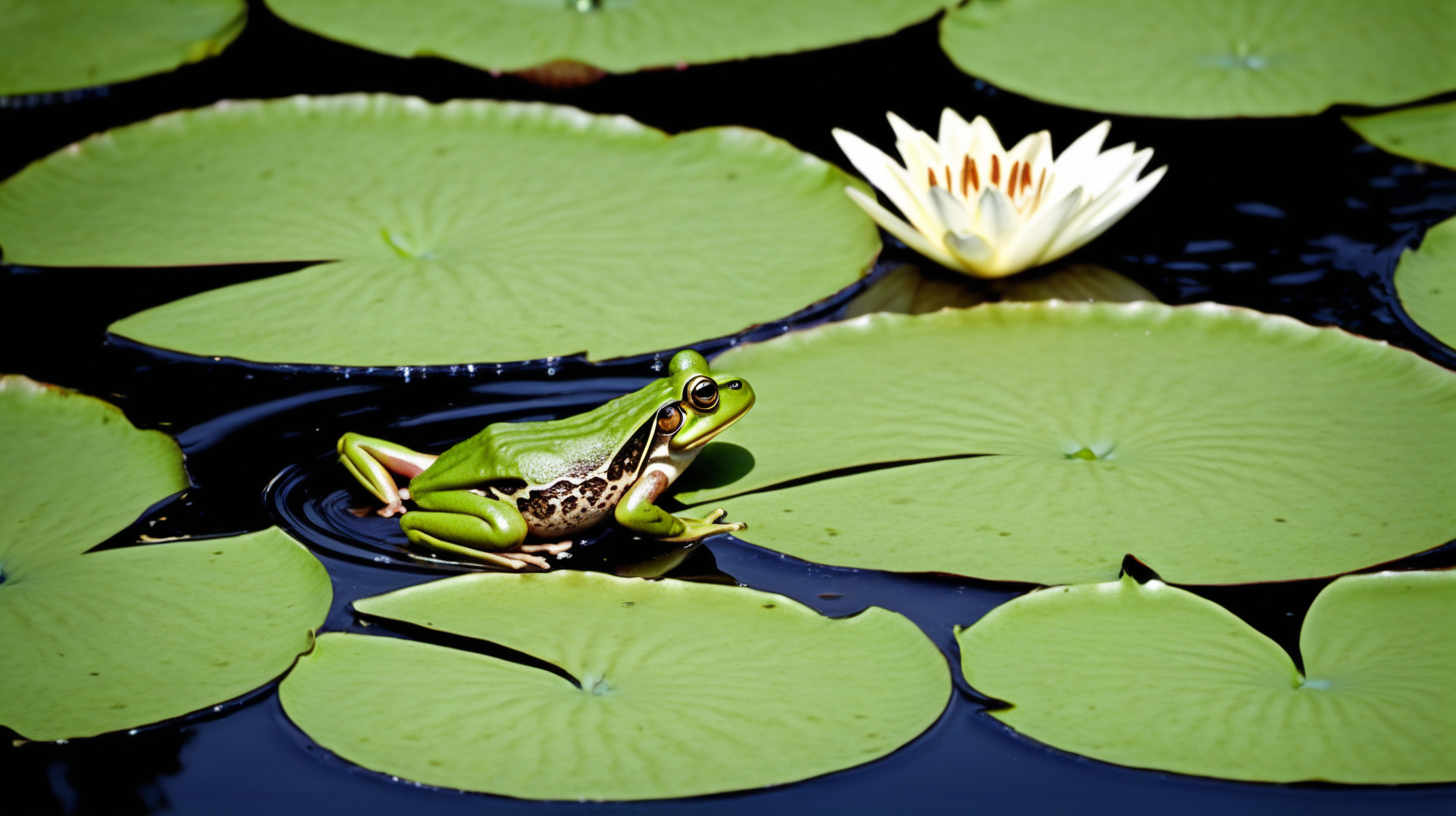 frog jumping over a lily pad
