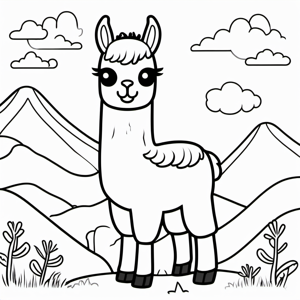 draw a cute Llama with only the outline