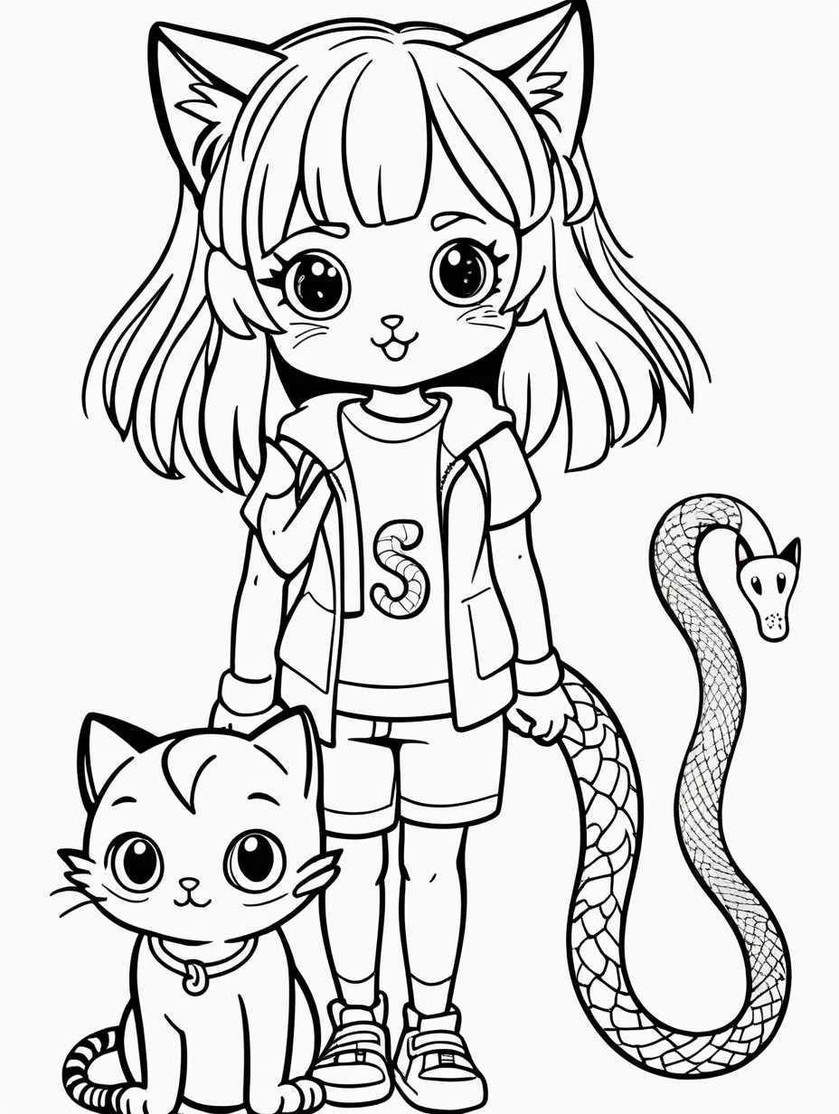 Coloring page of a cute cat with wide