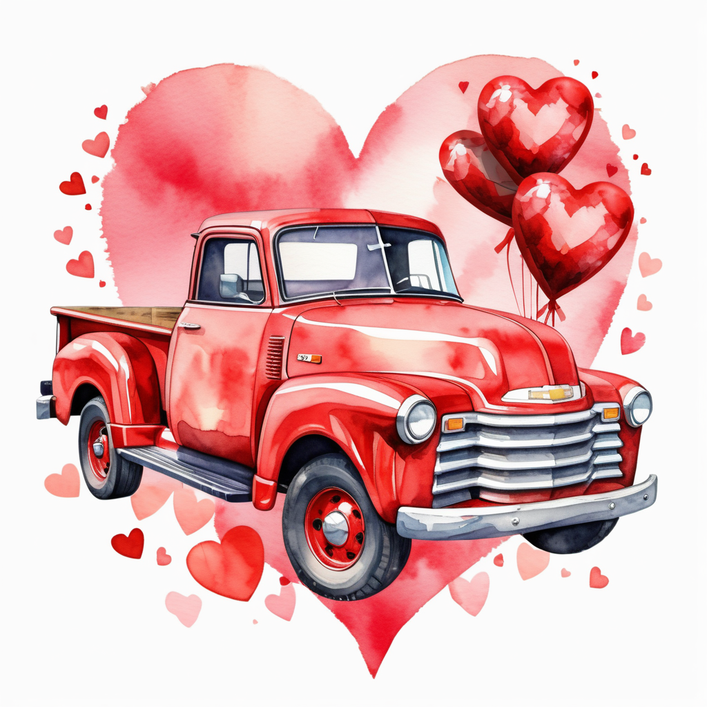 A red vintage chevy pickup truck done in