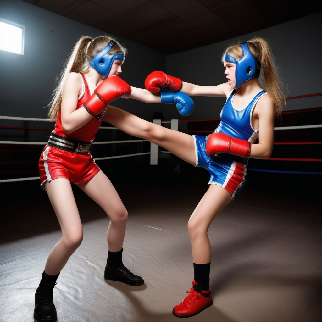 Slim teen girls fighting punching damage wrestling close