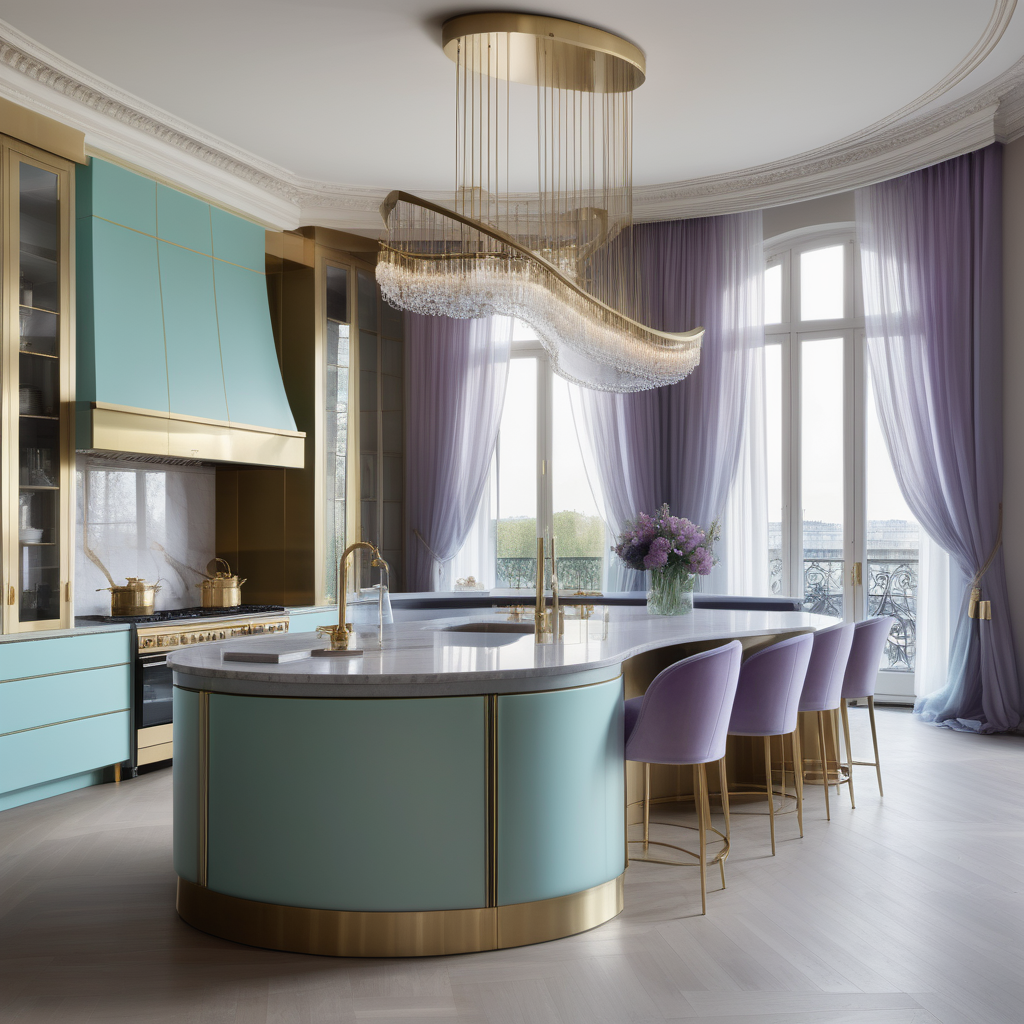 hyperrealistic image of large modern Parisian kitchen with