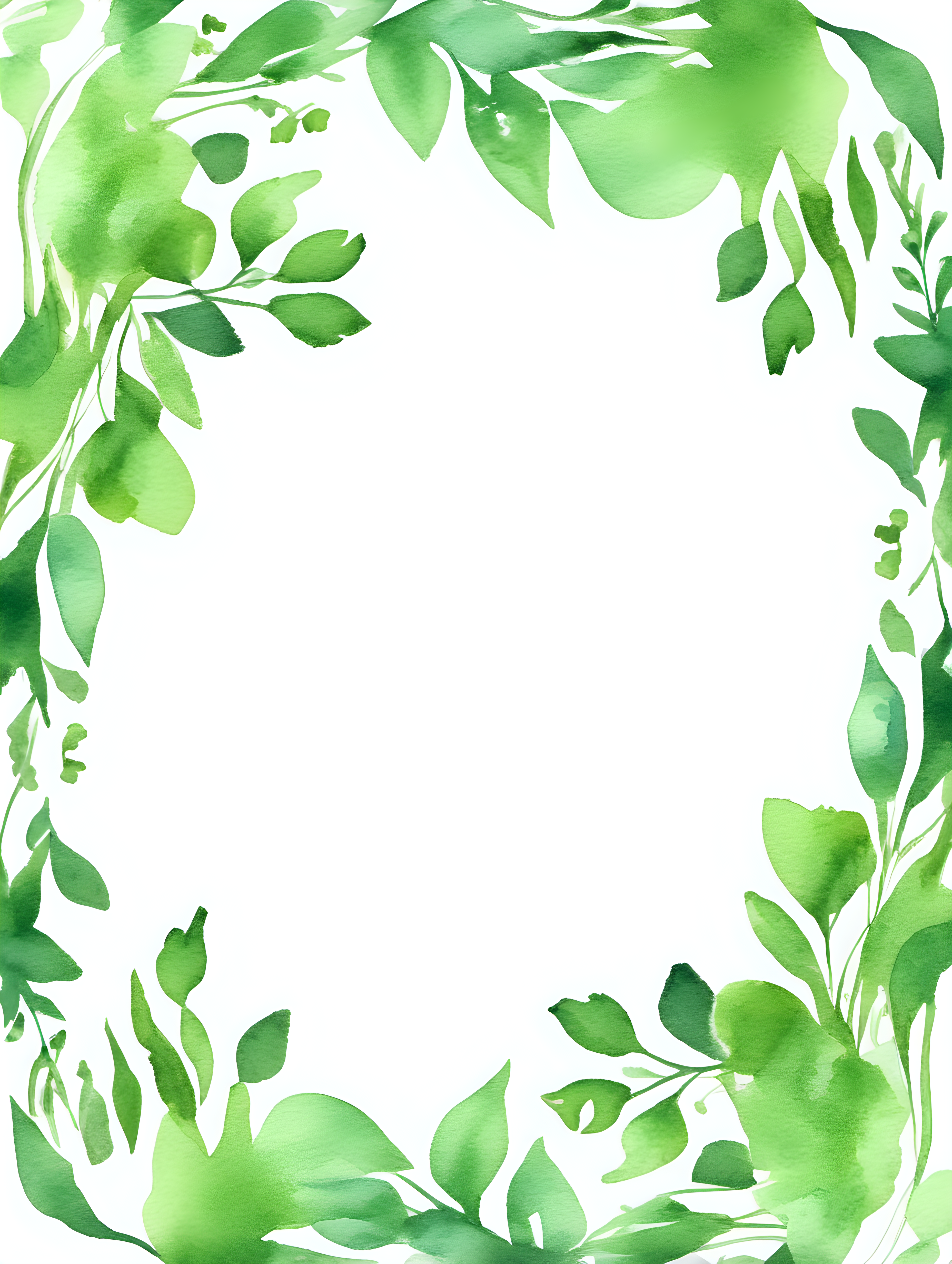 simple green foliage border, watercolor style, with a white background