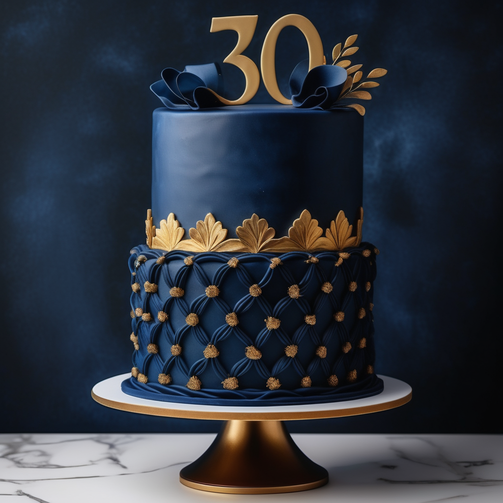 Navy blue striped cake with fringed peony - Decorated - CakesDecor
