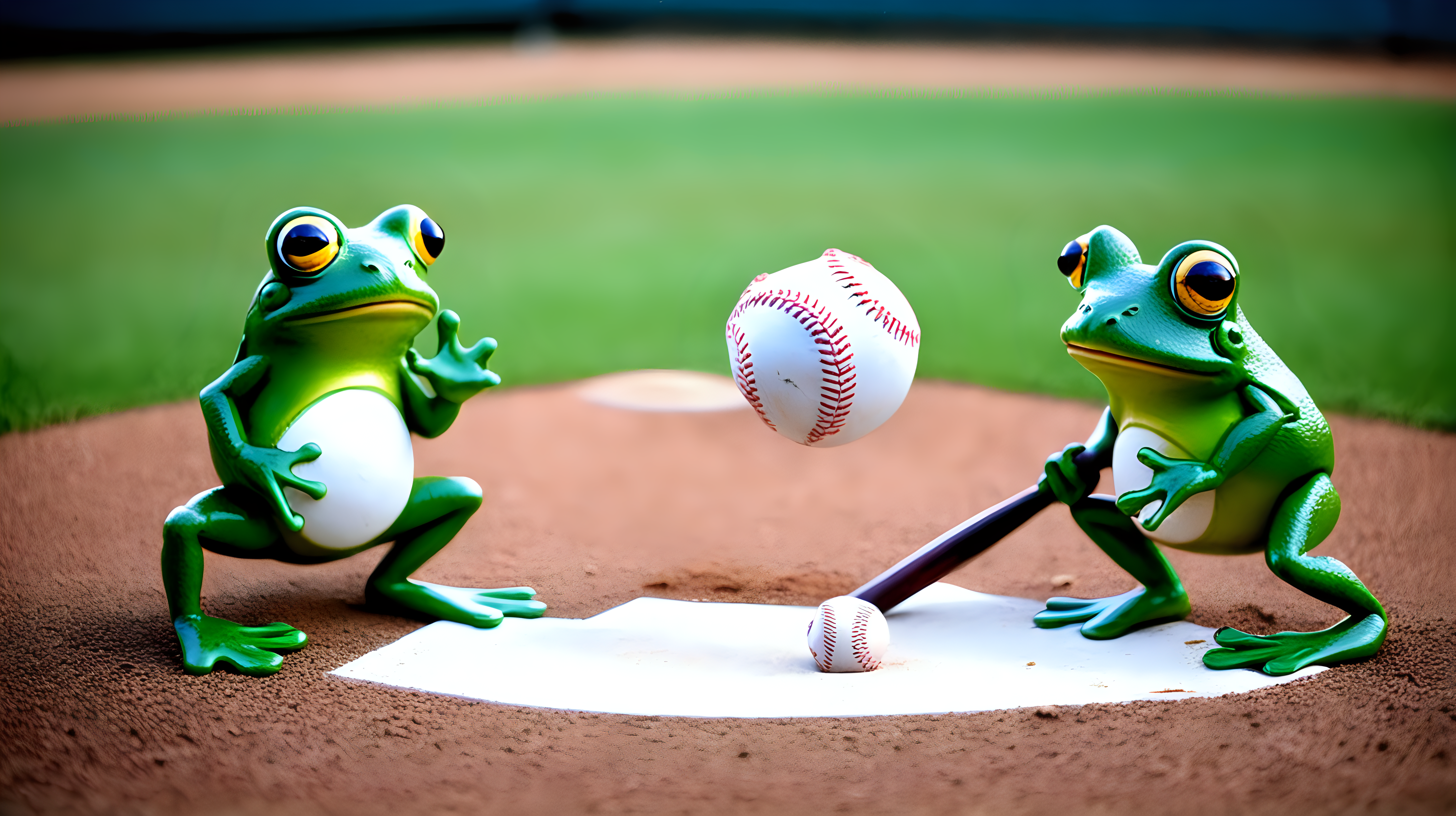 frogs playing baseball