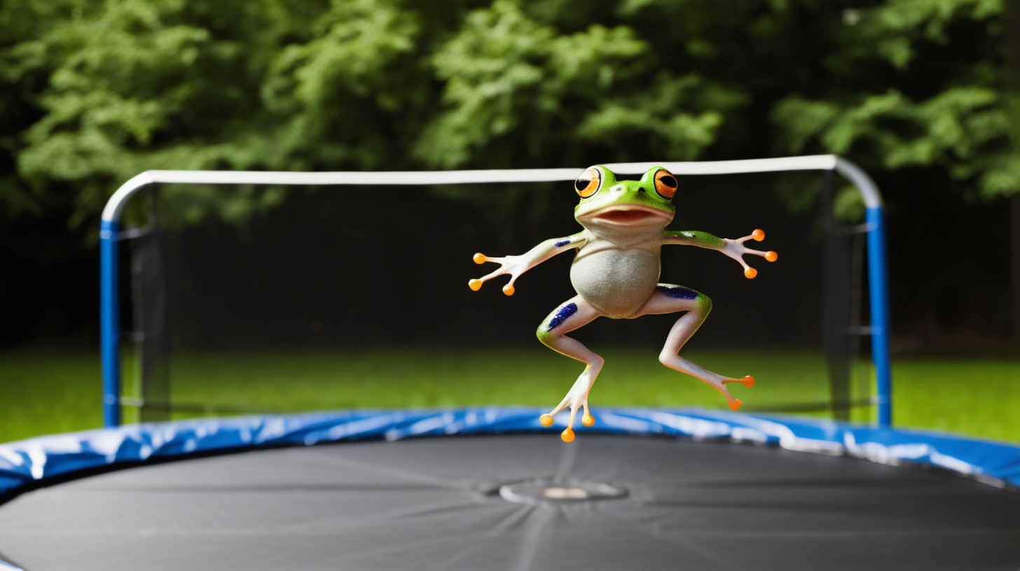 frog jumping on a trampoline