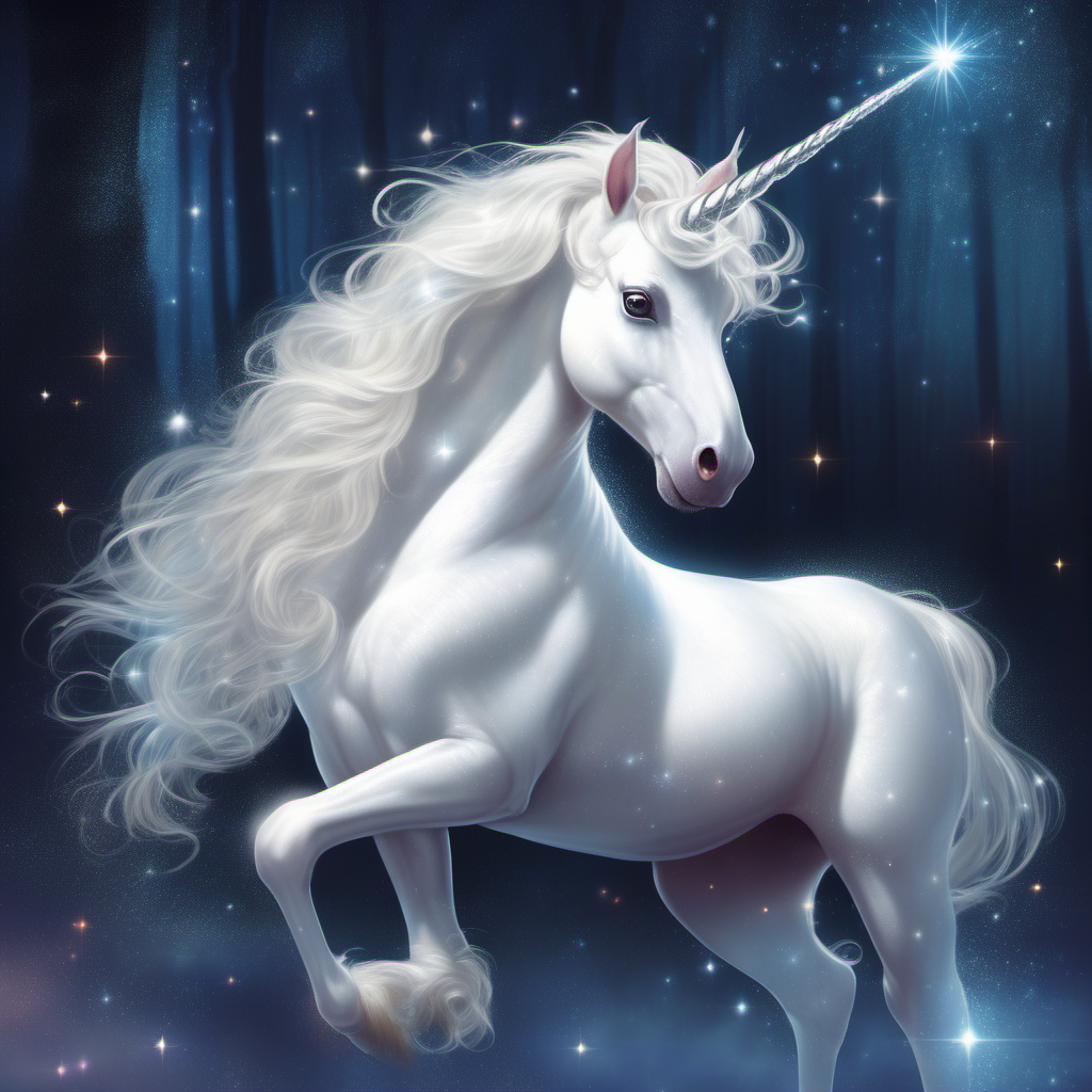 a magical white unicorn with a shimmering coat