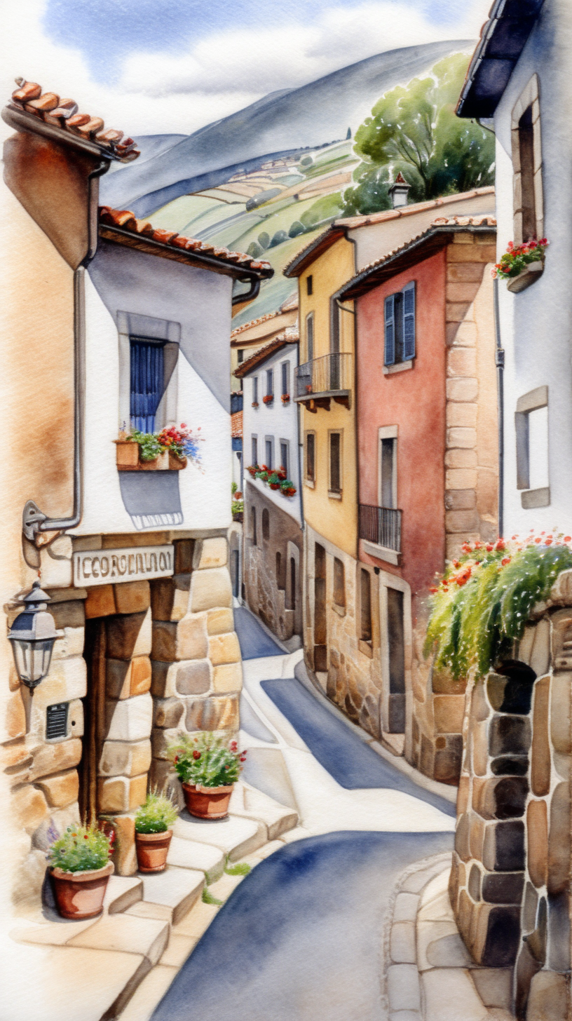 Cantabrian Ceceo village watercolor