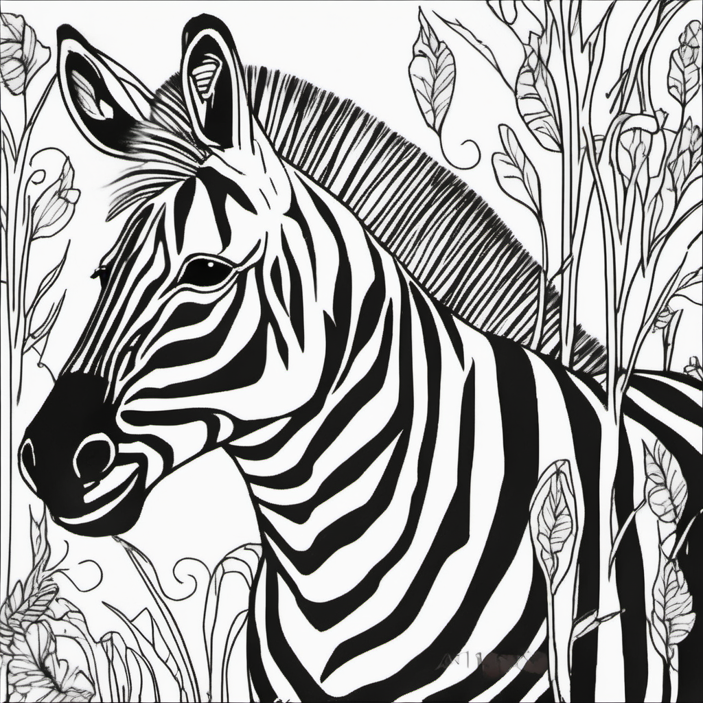 /Imagine colouring page for kids, Zebra with white eyes ,  Thick Lines, low details, no shading --ar 9:11, fit on A4 page