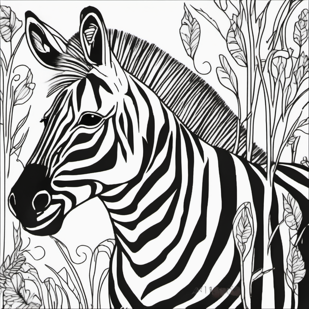 Imagine colouring page for kids Zebra with white