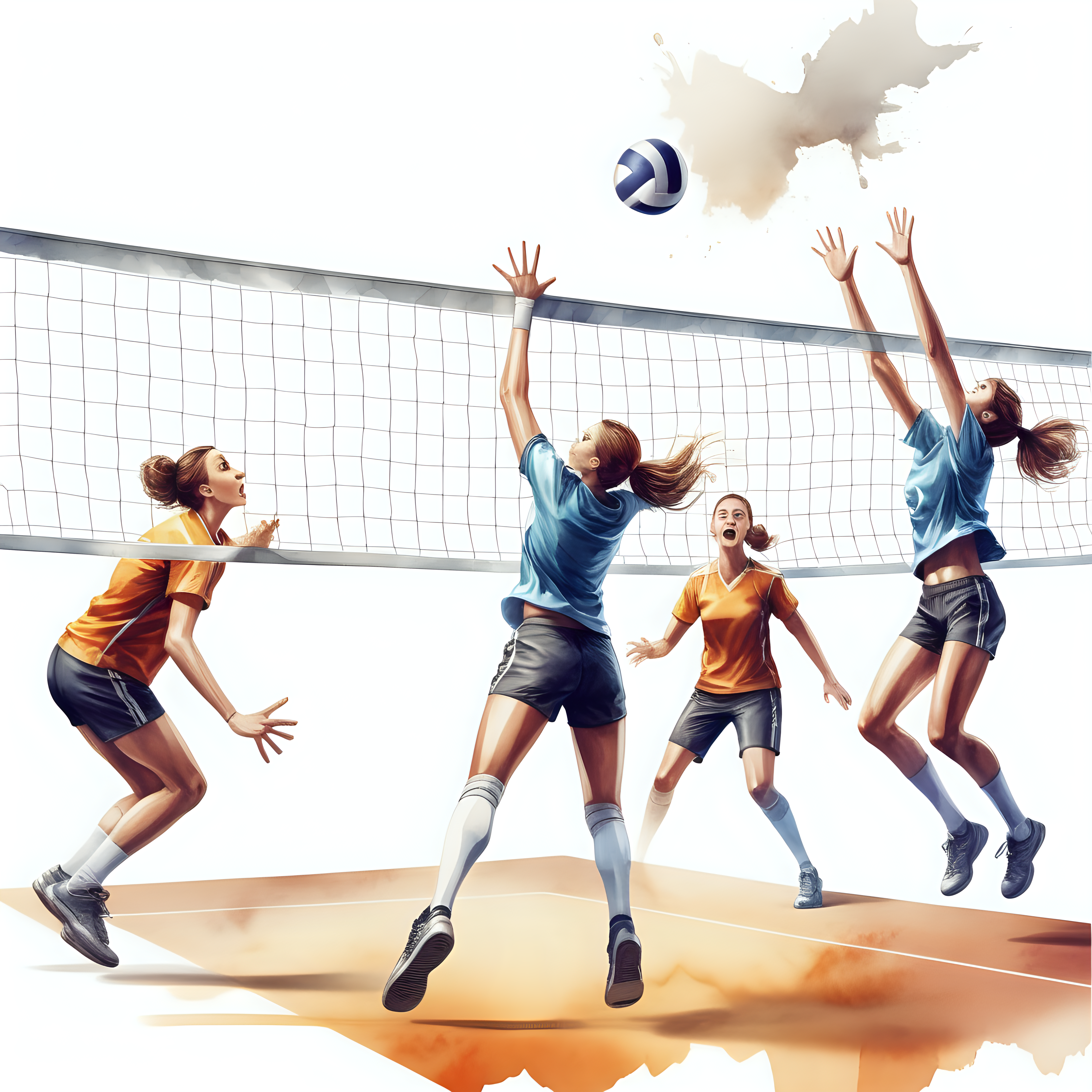 white backgroundcreate a realistic illustrationshot of athletes playing