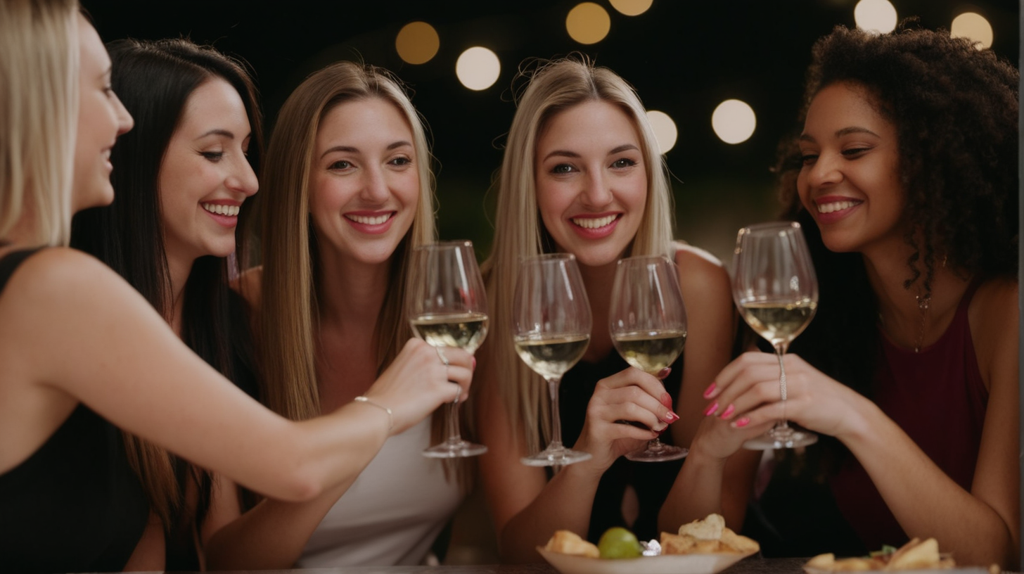 Friends drinking wine together at girls night out