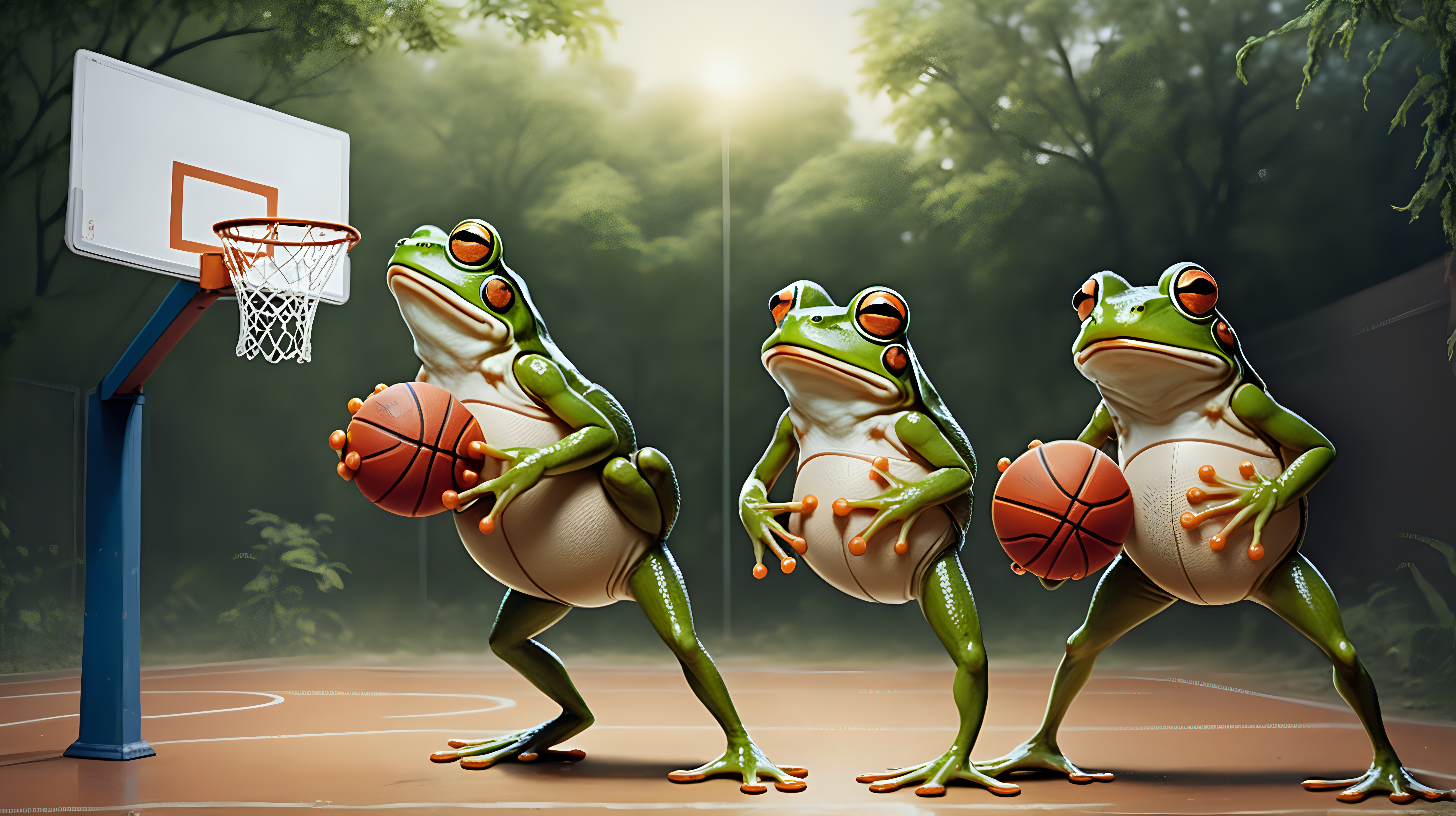 frogs playing basketball